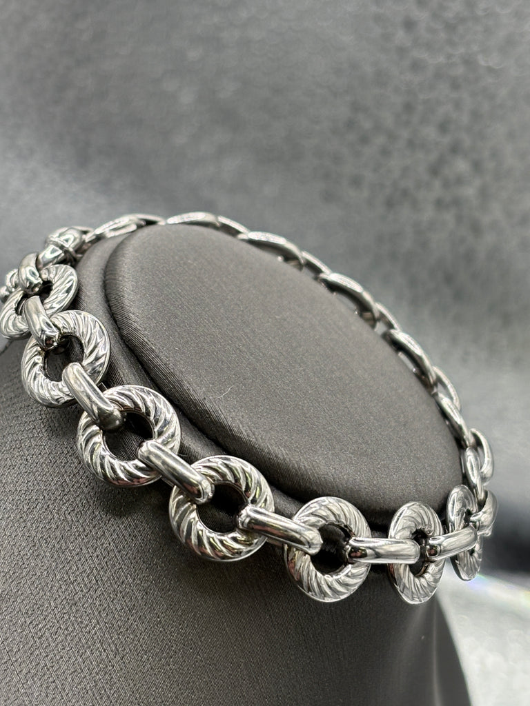 View five of Ladies Italian 14 Karat White Gold Double Sided Round link Bracelet