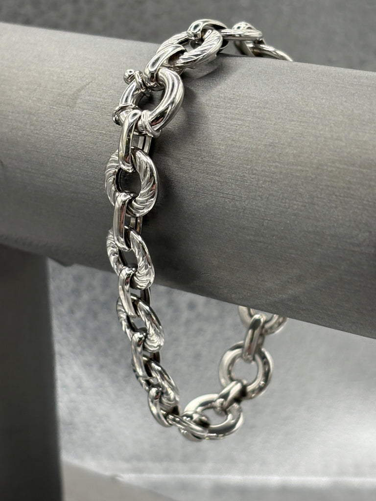 View nine of Ladies Italian 14 Karat White Gold Double Sided Round link Bracelet