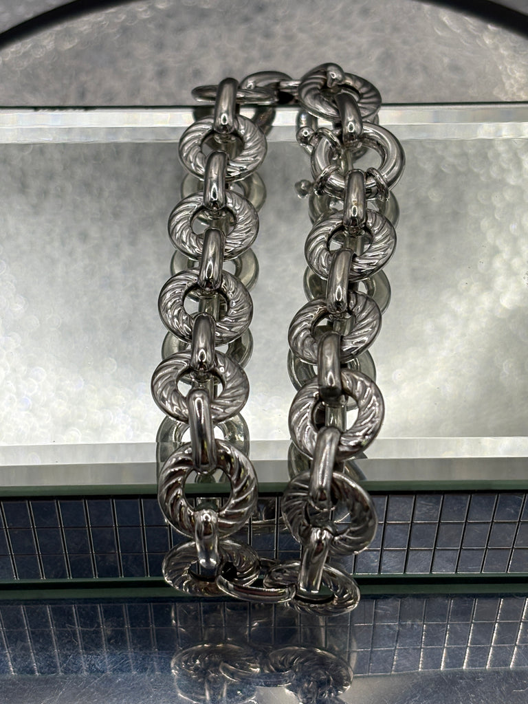 View ten of Ladies Italian 14 Karat White Gold Double Sided Round link Bracelet