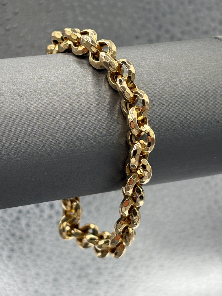 View six of Ladies Italian 14 Karat Yellow Gold Round Beveled Link Bracelet