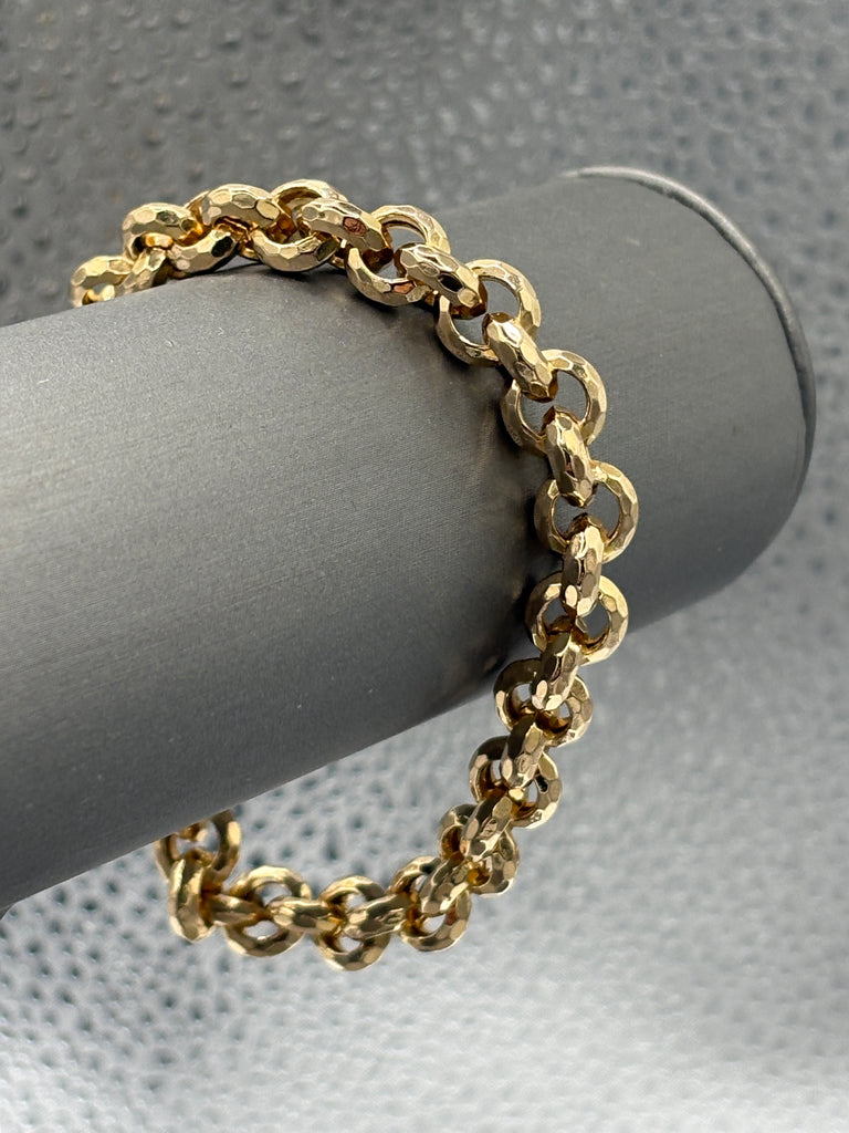 View seven of Ladies Italian 14 Karat Yellow Gold Round Beveled Link Bracelet