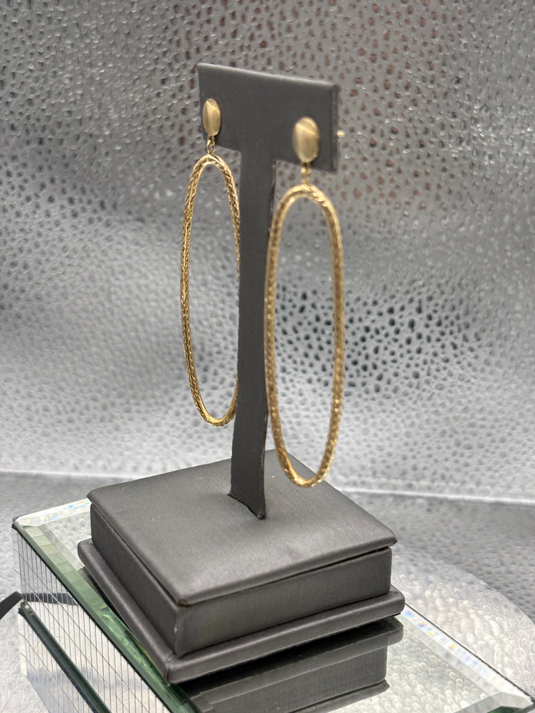 View three of Ladies 14 Karat Yellow Gold Large Oval Dangling Hoop Earrings