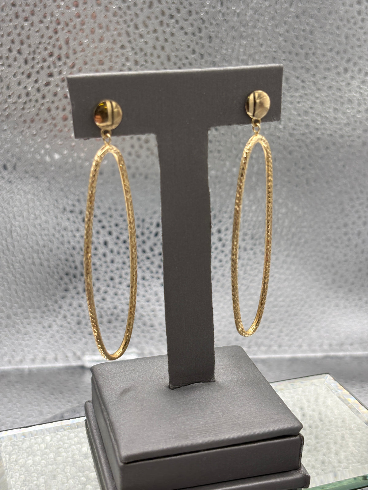View four of Ladies 14 Karat Yellow Gold Large Oval Dangling Hoop Earrings