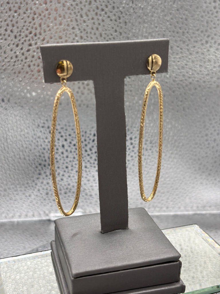 View four of Ladies 14 Karat Yellow Gold Large Oval Dangling Hoop Earrings