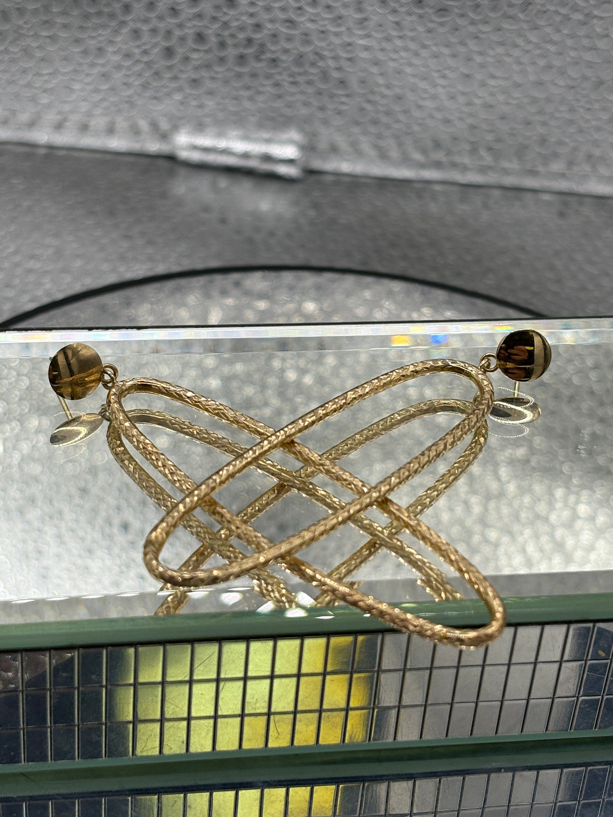 View six of Ladies 14 Karat Yellow Gold Large Oval Dangling Hoop Earrings