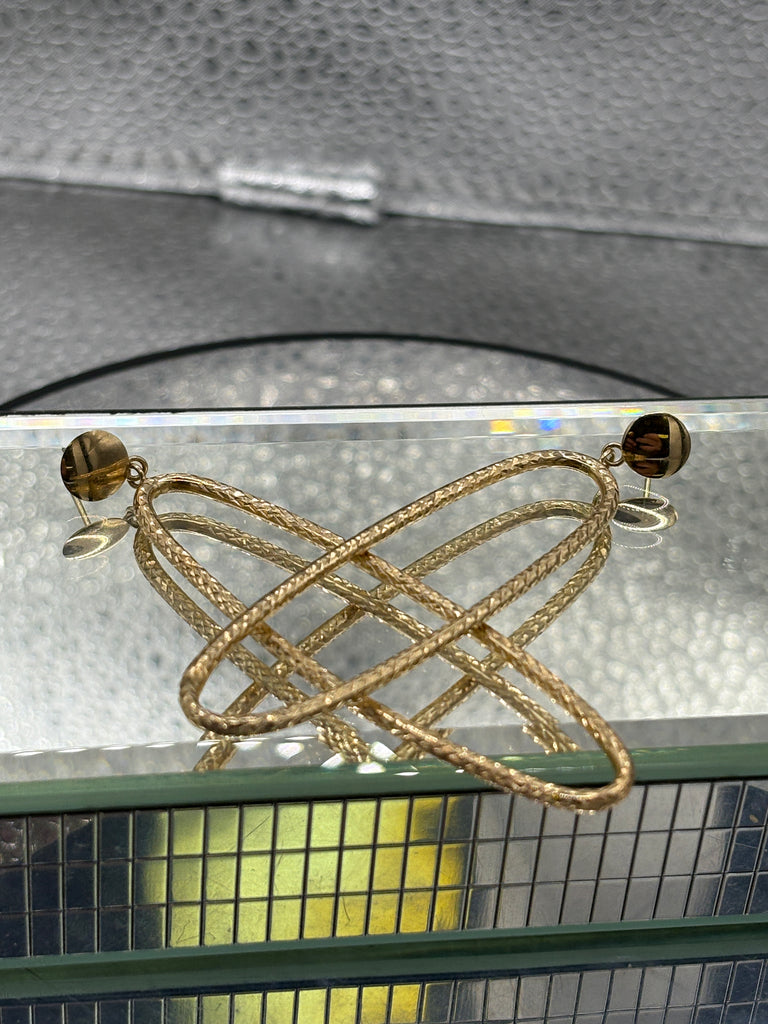 View six of Ladies 14 Karat Yellow Gold Large Oval Dangling Hoop Earrings
