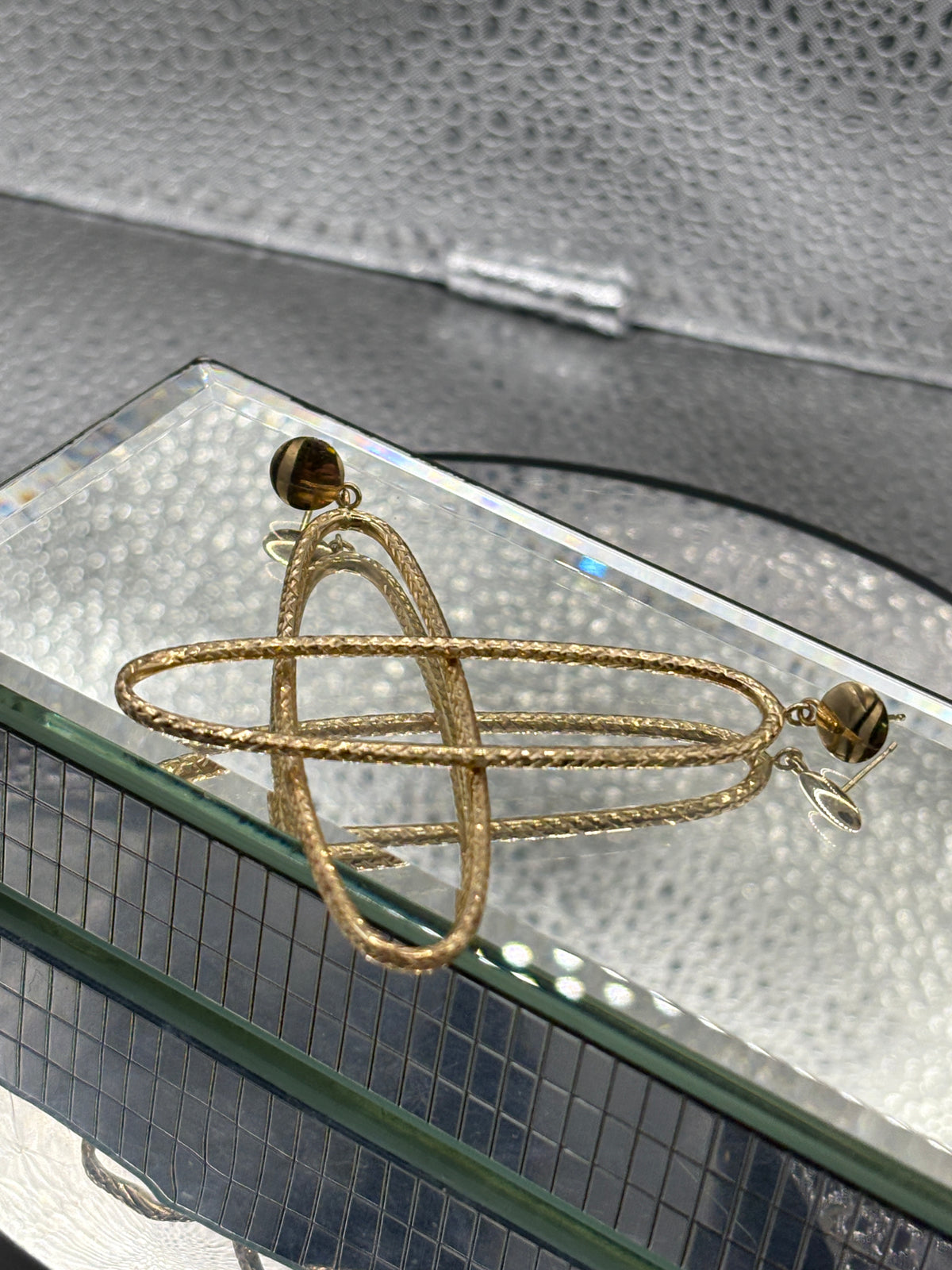 View seven of Ladies 14 Karat Yellow Gold Large Oval Dangling Hoop Earrings