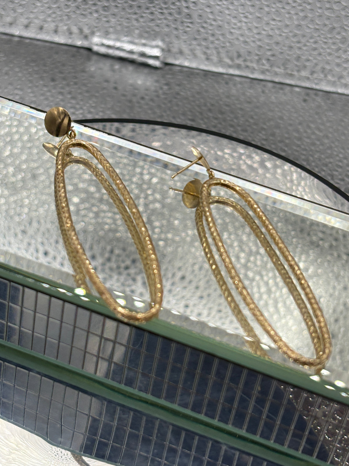 View eight of Ladies 14 Karat Yellow Gold Large Oval Dangling Hoop Earrings