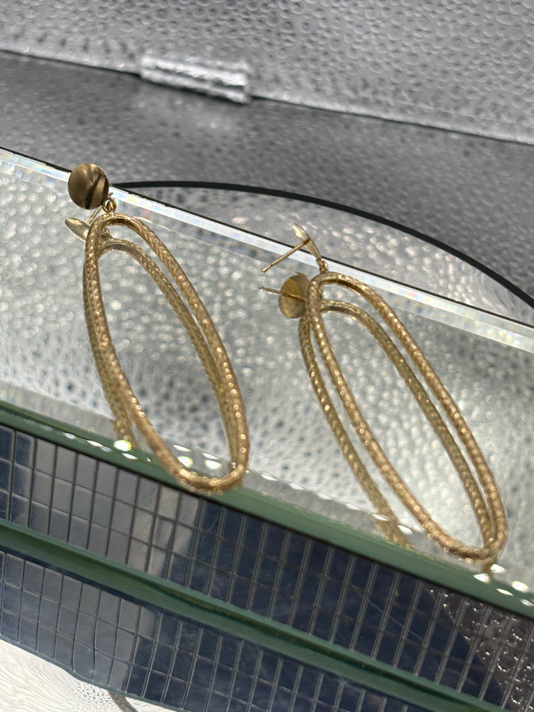 View eight of Ladies 14 Karat Yellow Gold Large Oval Dangling Hoop Earrings