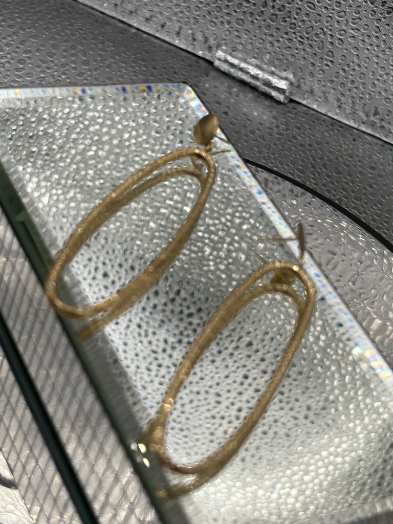 View nine of Ladies 14 Karat Yellow Gold Large Oval Dangling Hoop Earrings