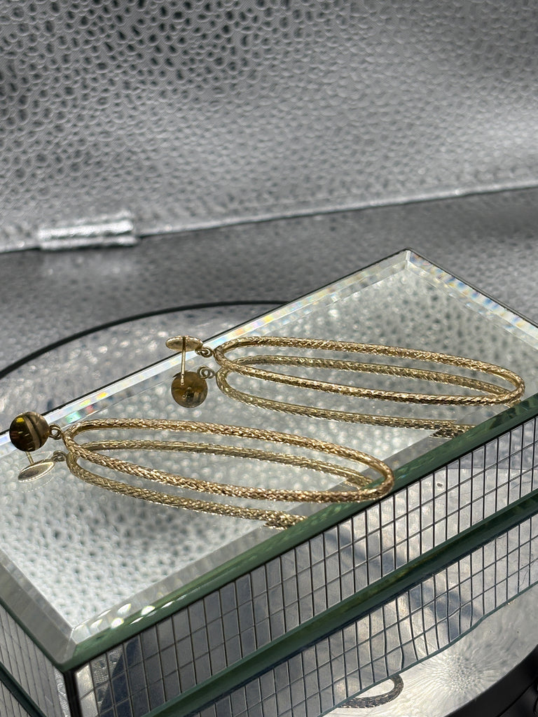 View ten of Ladies 14 Karat Yellow Gold Large Oval Dangling Hoop Earrings
