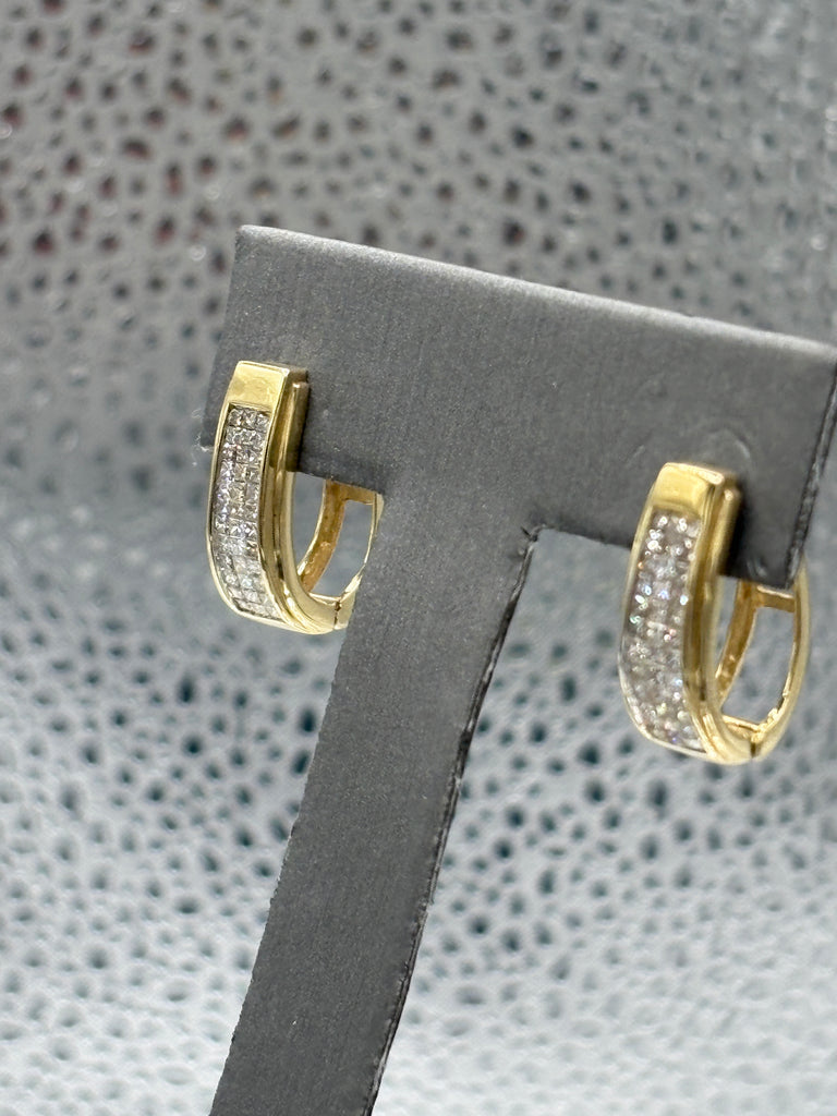 View one of Ladies 14 Karat Yellow Gold Princess Cut Diamond Hoop Earrings