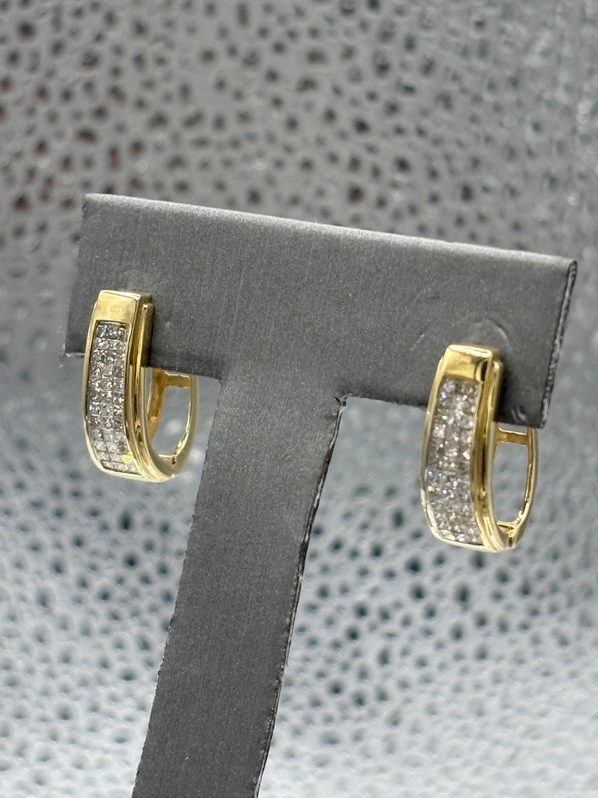 View two of Ladies 14 Karat Yellow Gold Princess Cut Diamond Hoop Earrings