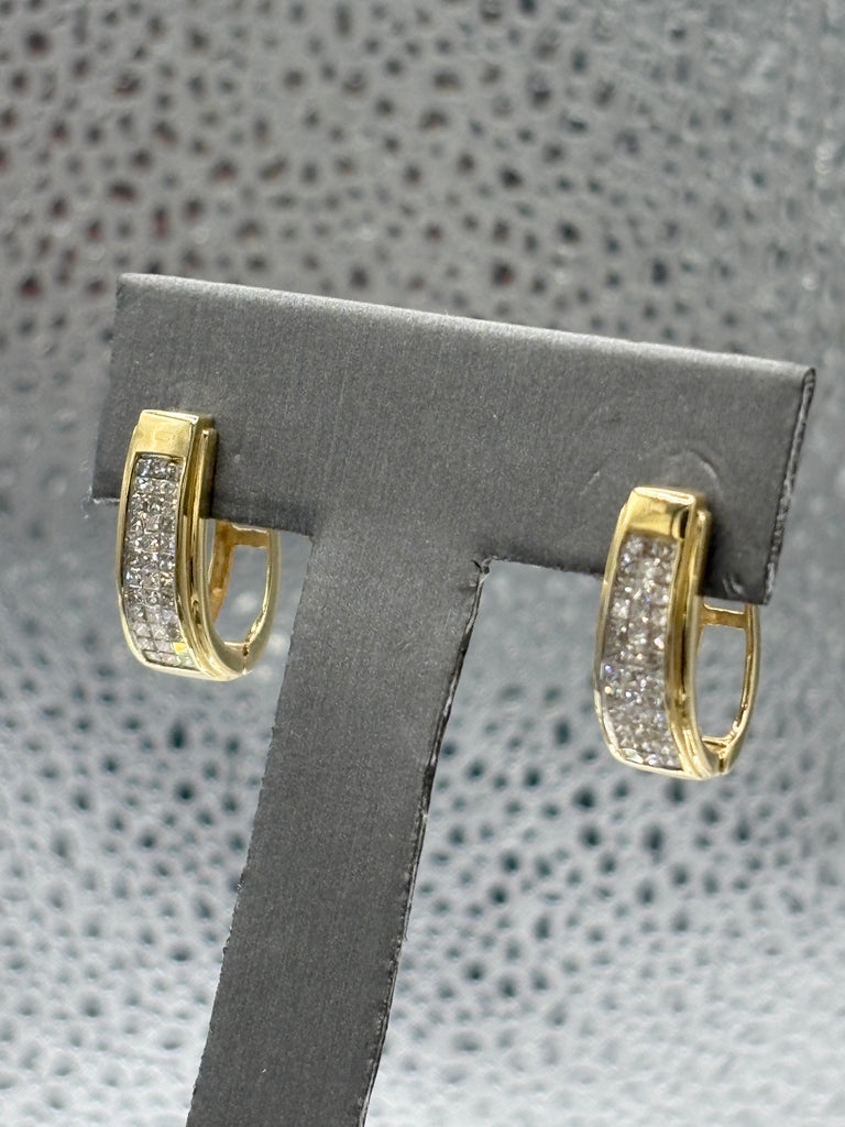 View two of Ladies 14 Karat Yellow Gold Princess Cut Diamond Hoop Earrings