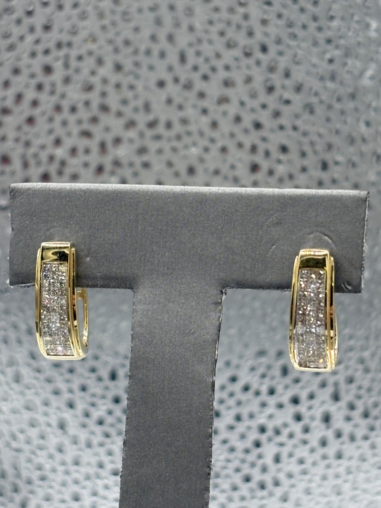View three of Ladies 14 Karat Yellow Gold Princess Cut Diamond Hoop Earrings