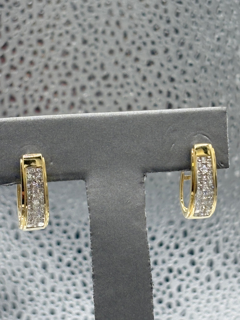 View four of Ladies 14 Karat Yellow Gold Princess Cut Diamond Hoop Earrings
