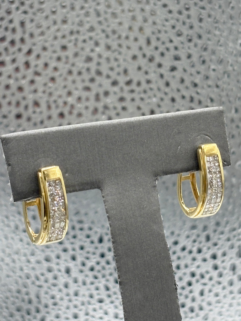 View five of Ladies 14 Karat Yellow Gold Princess Cut Diamond Hoop Earrings