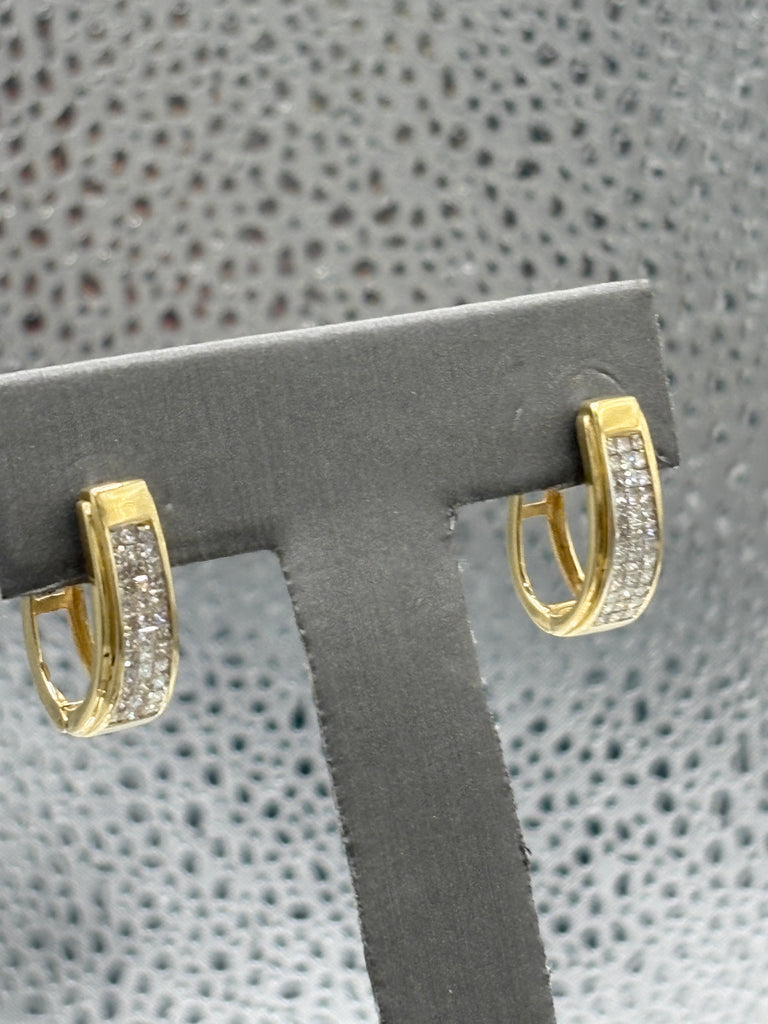 View six of Ladies 14 Karat Yellow Gold Princess Cut Diamond Hoop Earrings