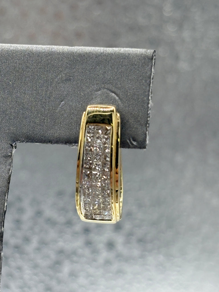 View seven of Ladies 14 Karat Yellow Gold Princess Cut Diamond Hoop Earrings