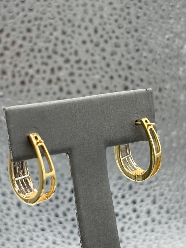 View eight of Ladies 14 Karat Yellow Gold Princess Cut Diamond Hoop Earrings