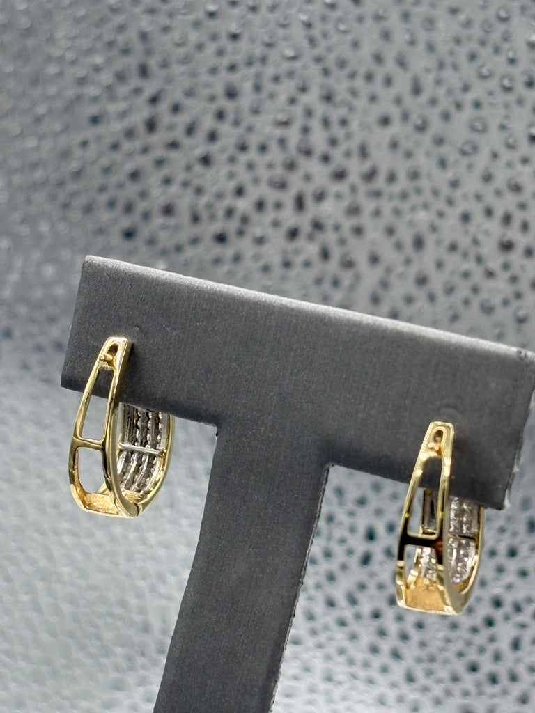 View nine of Ladies 14 Karat Yellow Gold Princess Cut Diamond Hoop Earrings