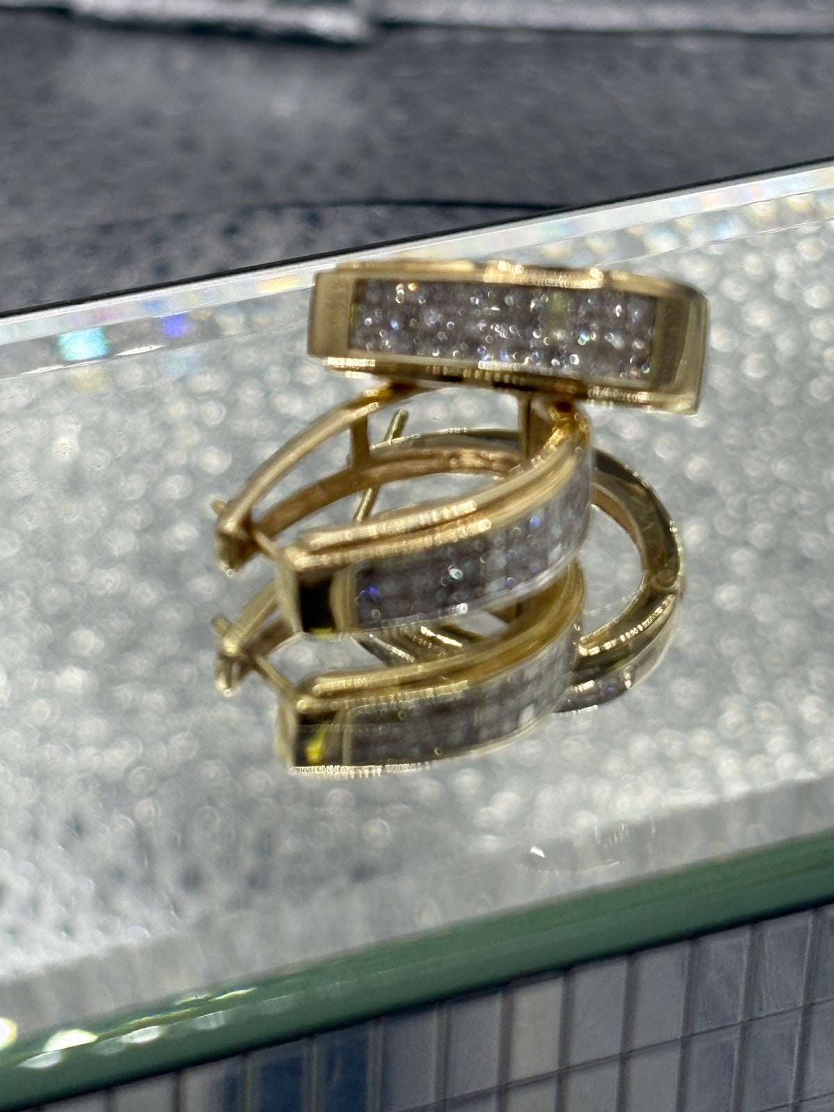 View ten of Ladies 14 Karat Yellow Gold Princess Cut Diamond Hoop Earrings