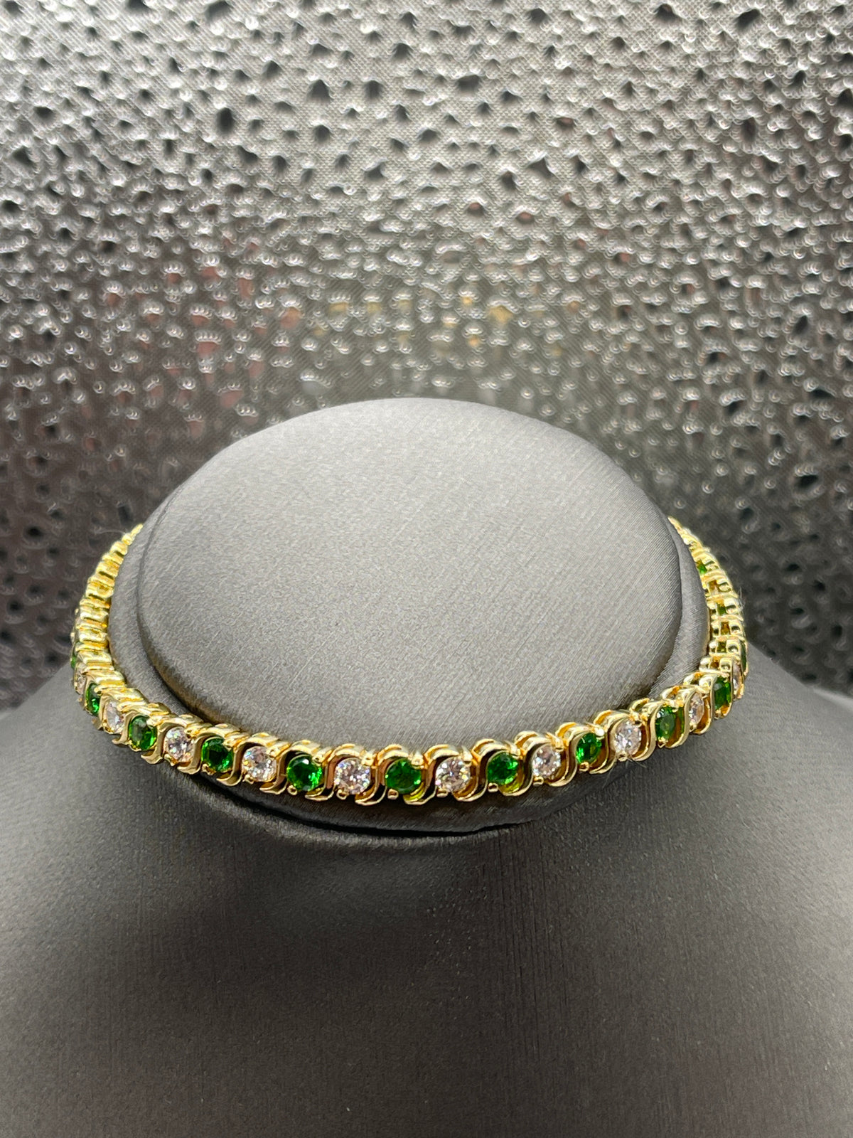 Ladies Gold Plated Sterling Silver Emerald and Diamond CZ Tennis Bracelet