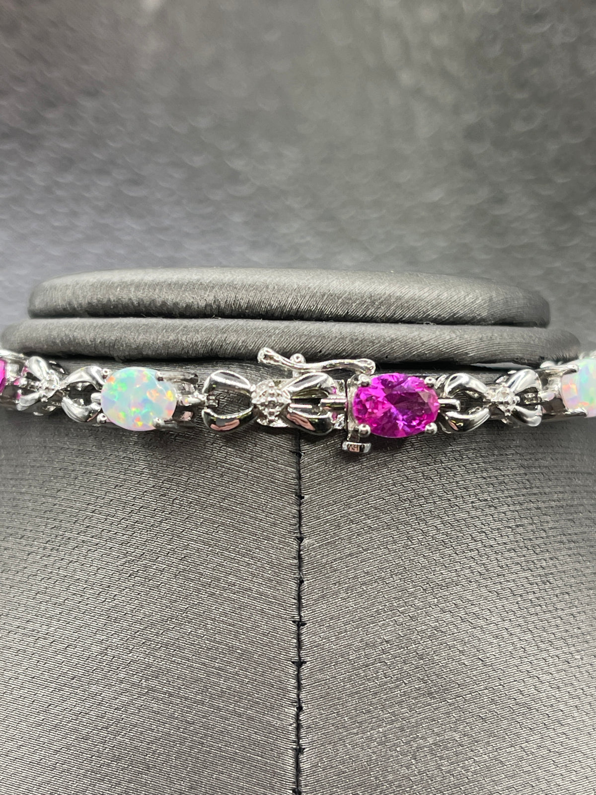 Sterling Silver Bracelet with Opals and Pink Zircon Stones