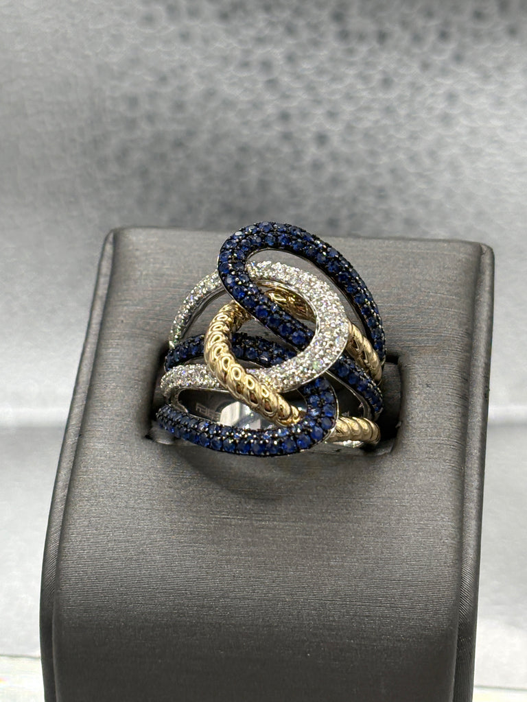 View two of Ladies 14 Karat W&Y Gold Diamond & Sapphire Lasso Love Ring