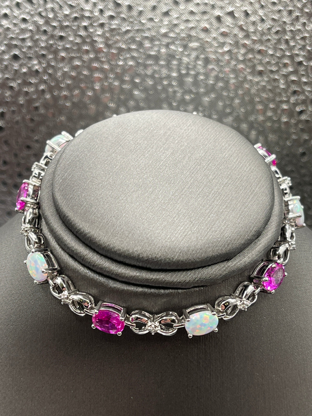 Sterling Silver Bracelet with Opals and Pink Zircon Stones