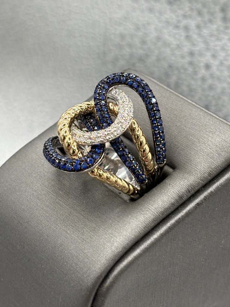 View six of Ladies 14 Karat W&Y Gold Diamond & Sapphire Lasso Love Ring