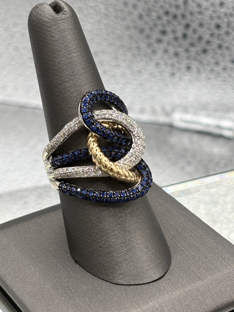 View eight of Ladies 14 Karat W&Y Gold Diamond & Sapphire Lasso Love Ring