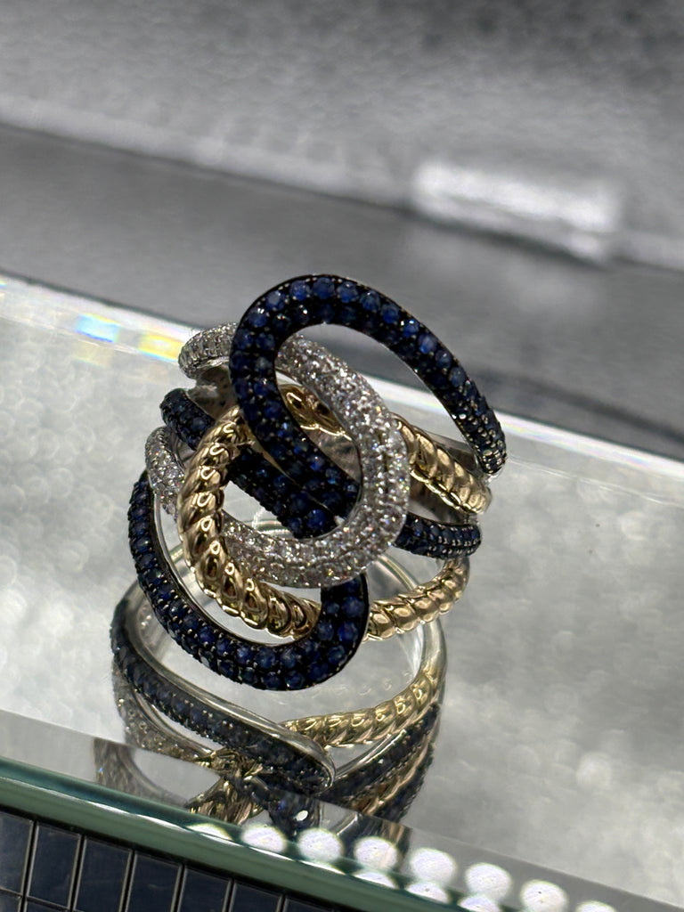 View eleven of Ladies 14 Karat W&Y Gold Diamond & Sapphire Lasso Love Ring