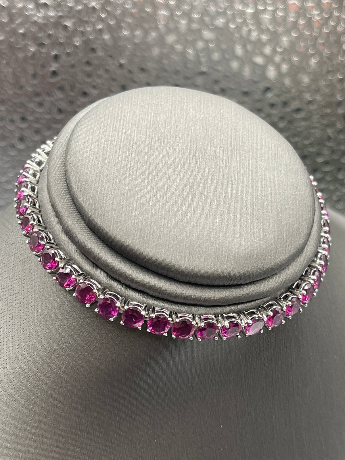 Sterling Silver Tennis Bracelet with Pink Zircon Stones