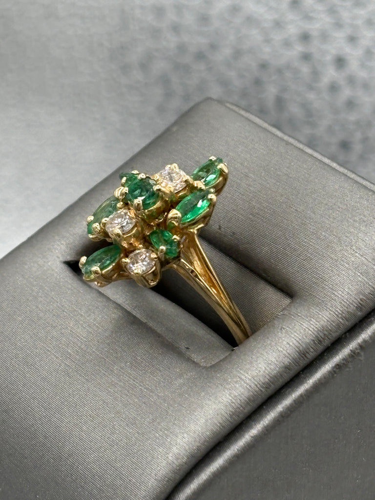 View one of Ladies 14 Karat Yellow Gold Emerald & Diamond Cocktail Ring