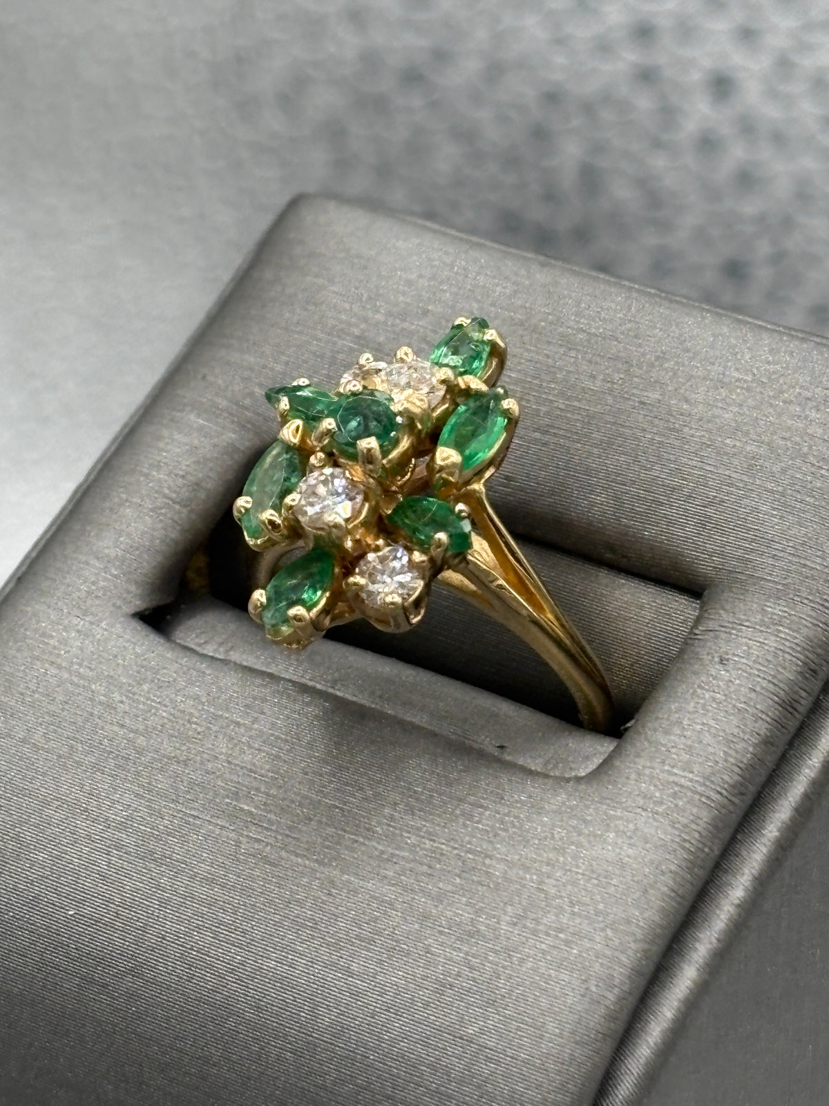 View two of Ladies 14 Karat Yellow Gold Emerald & Diamond Cocktail Ring