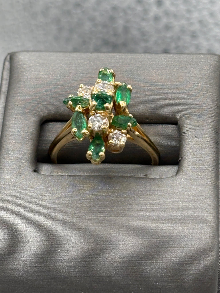 View three of Ladies 14 Karat Yellow Gold Emerald & Diamond Cocktail Ring