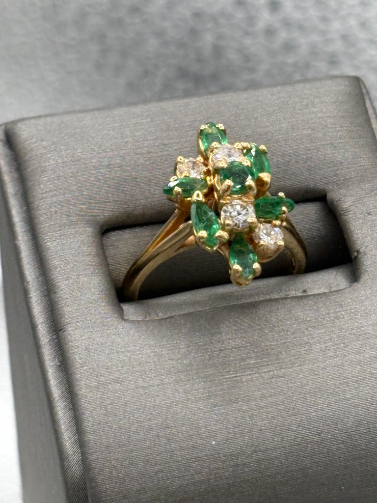 View four of Ladies 14 Karat Yellow Gold Emerald & Diamond Cocktail Ring