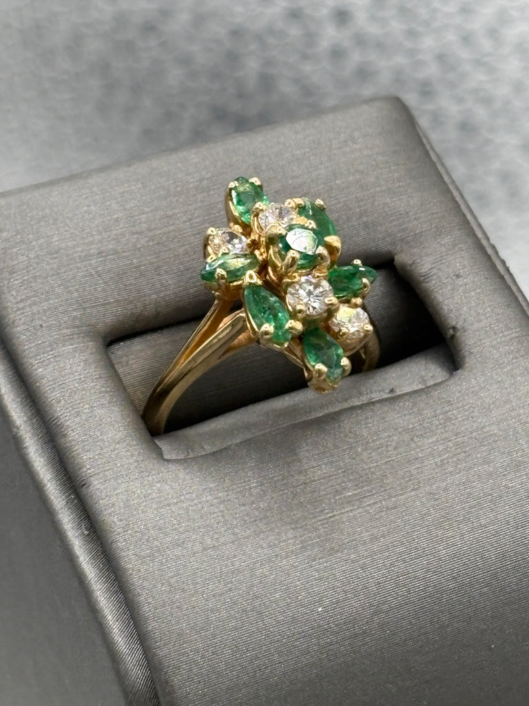 View five of Ladies 14 Karat Yellow Gold Emerald & Diamond Cocktail Ring