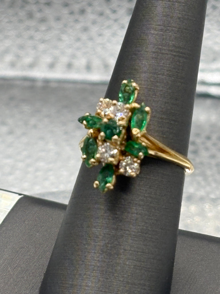 View six of Ladies 14 Karat Yellow Gold Emerald & Diamond Cocktail Ring