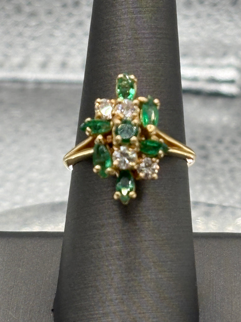 View seven of Ladies 14 Karat Yellow Gold Emerald & Diamond Cocktail Ring