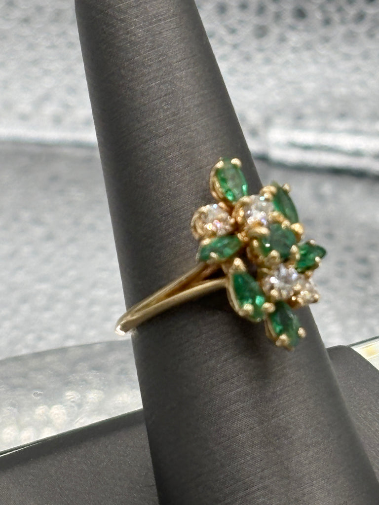 View eight of Ladies 14 Karat Yellow Gold Emerald & Diamond Cocktail Ring