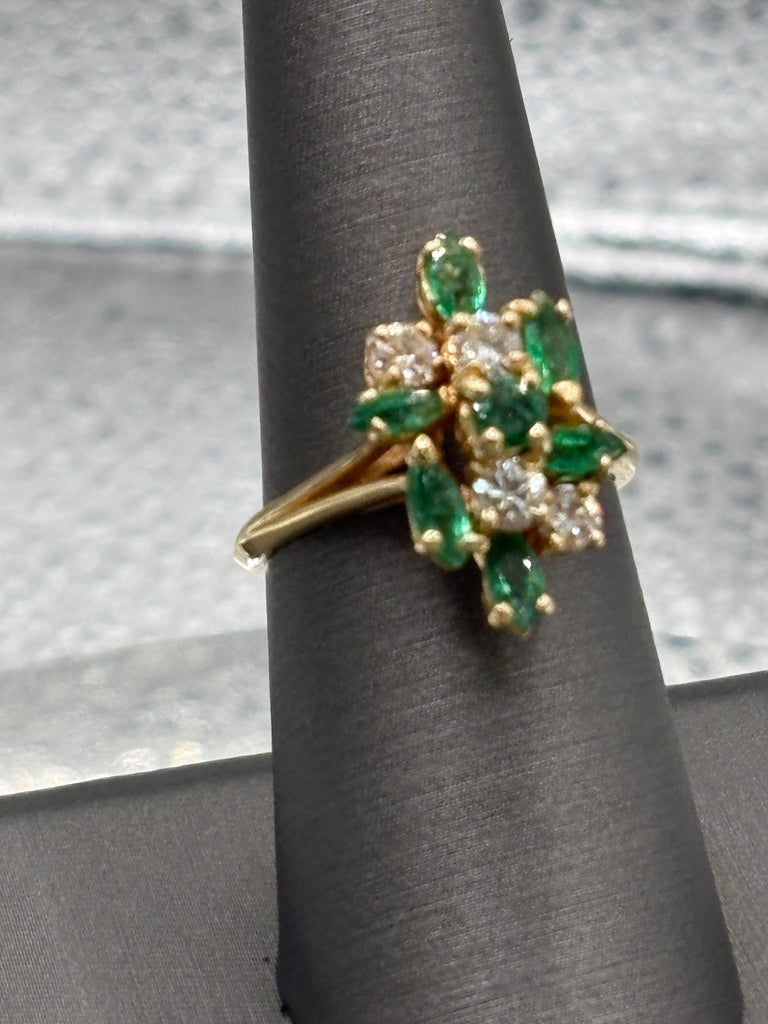 View nine of Ladies 14 Karat Yellow Gold Emerald & Diamond Cocktail Ring