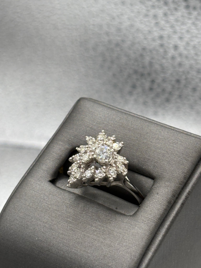View two of Ladies Elegant 14 Karat White Gold Diamond Floral Heart Ring