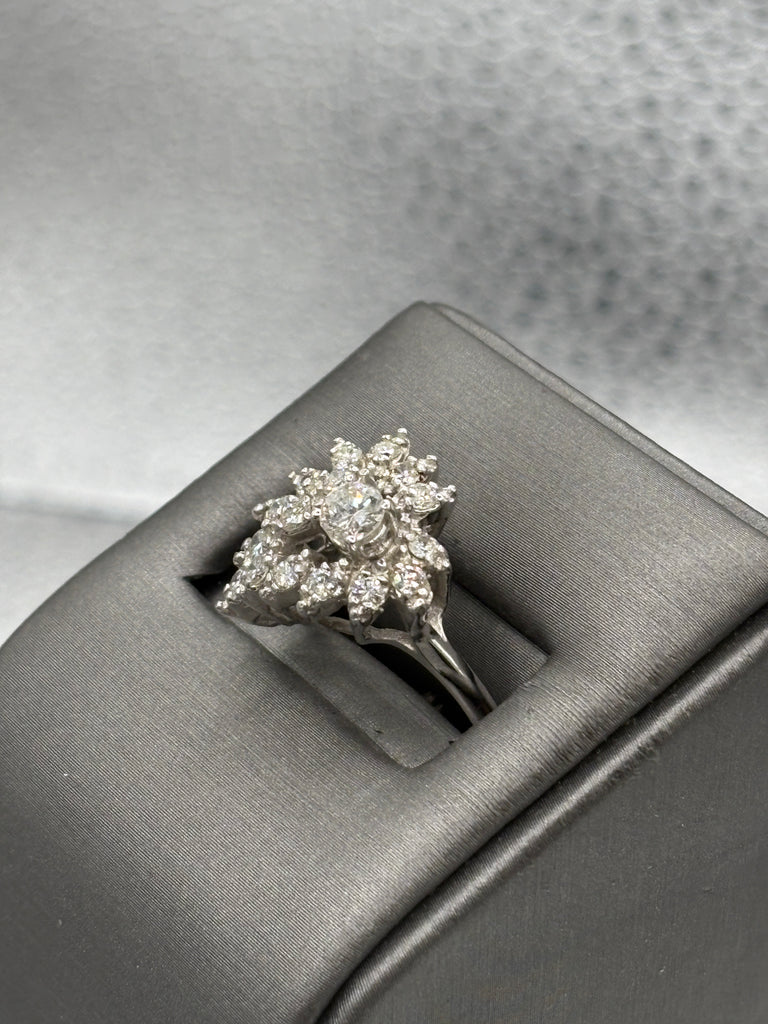 View three of Ladies Elegant 14 Karat White Gold Diamond Floral Heart Ring