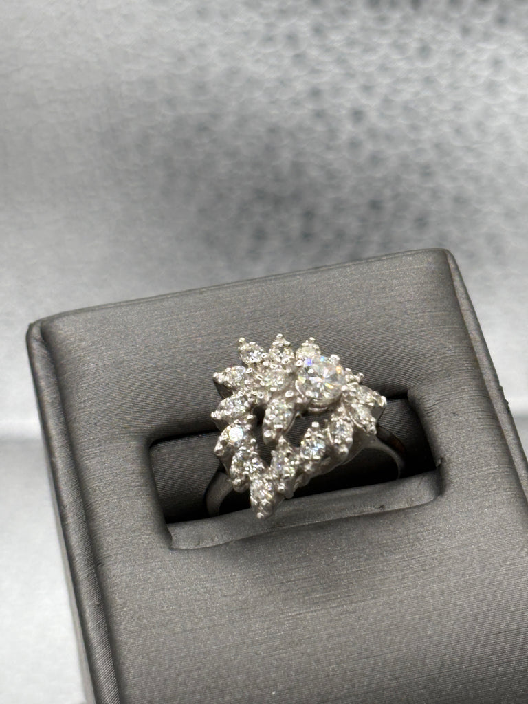 View four of Ladies Elegant 14 Karat White Gold Diamond Floral Heart Ring