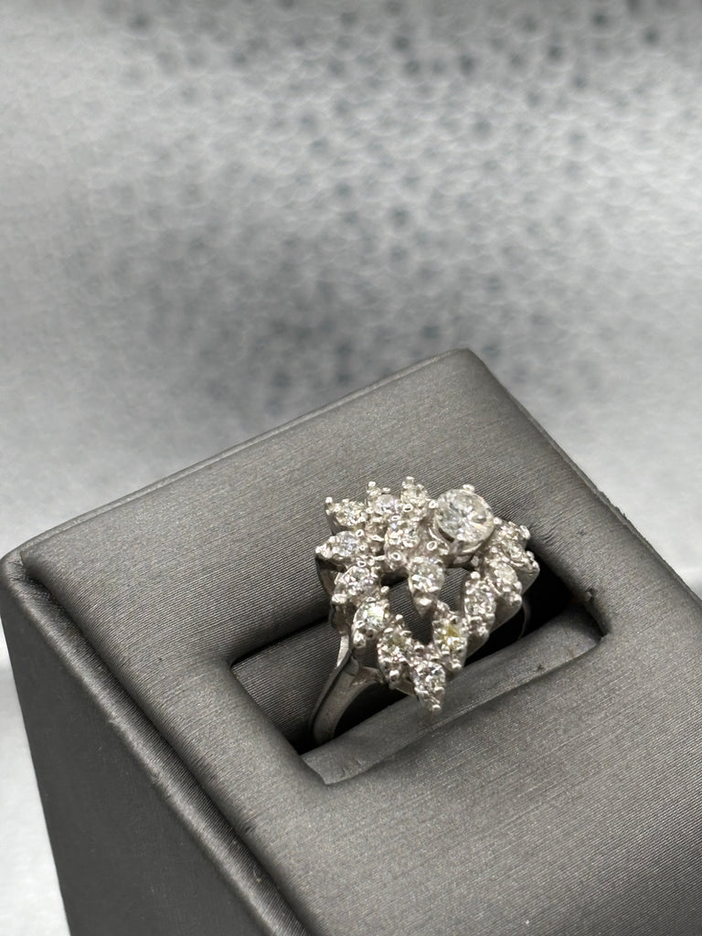 View five of Ladies Elegant 14 Karat White Gold Diamond Floral Heart Ring