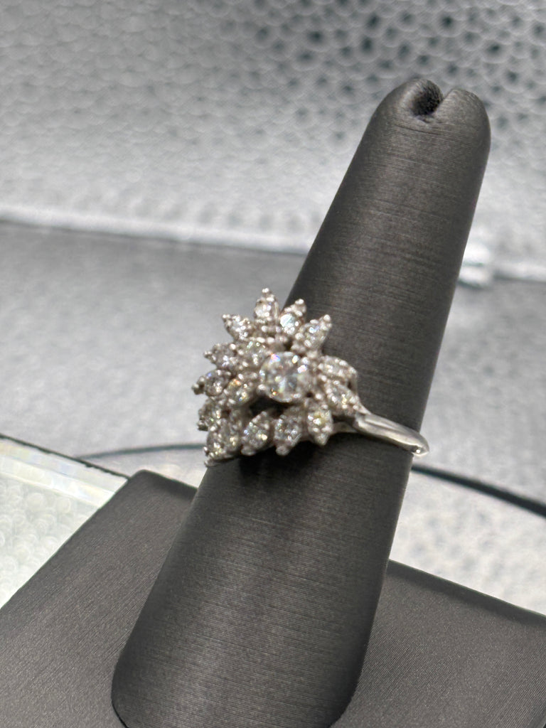 View six of Ladies Elegant 14 Karat White Gold Diamond Floral Heart Ring