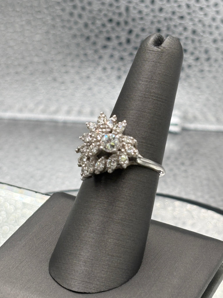 View seven of Ladies Elegant 14 Karat White Gold Diamond Floral Heart Ring