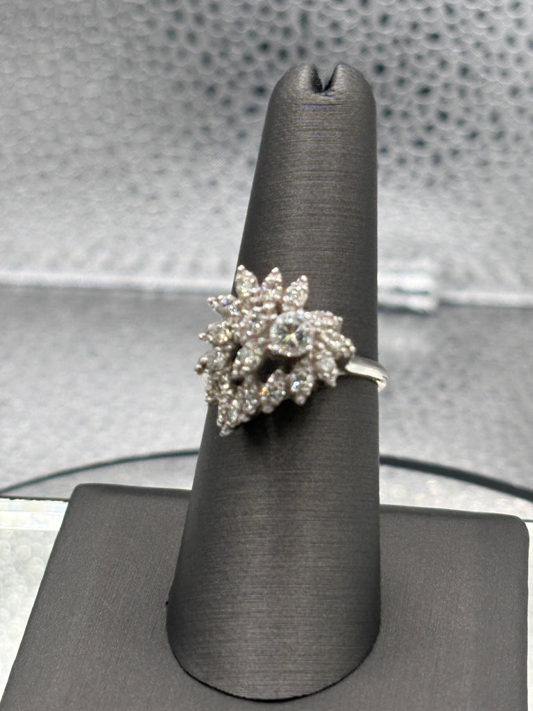 View eight of Ladies Elegant 14 Karat White Gold Diamond Floral Heart Ring